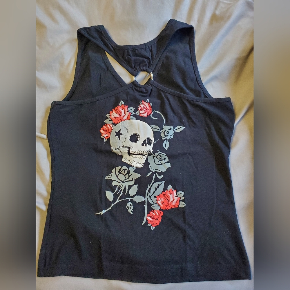VENUS Black Graphic Cut Out Tank Top